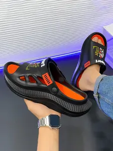 Men's Cartoon Chinese Dragon & Letters Pattern Clogs, Casual Soft Non-slip Comfortable Home Slippers, Breathable Hollow Out Clogs for Indoor & Outdoor Wear