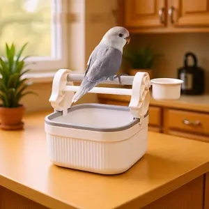 Parrot Desktop Stand Rack with Feeding Cup, Splash-Proof Perch for Birds, Pet Bird Interactive Training Stand, 1pc