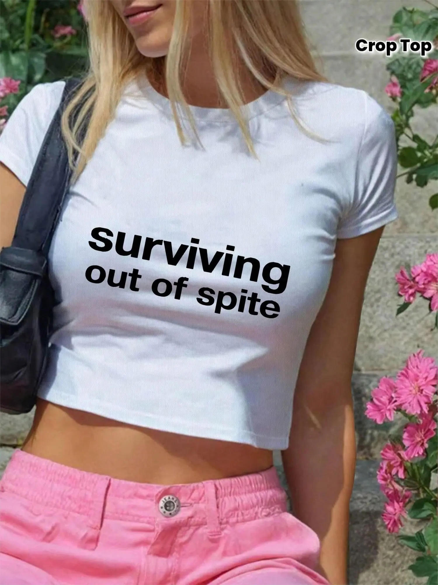 Women's Tight Petite Short Dress, SurvivingOutOfspite. 230g, Soft And Comfortable High-Waisted Crop Top With Print, Summer Women's High-Waisted Crop Top, Summer Tight-Fitting Casual T-Shirt, Comfortable For S, Women's Short Sleeve Ribbed Crop Tee
