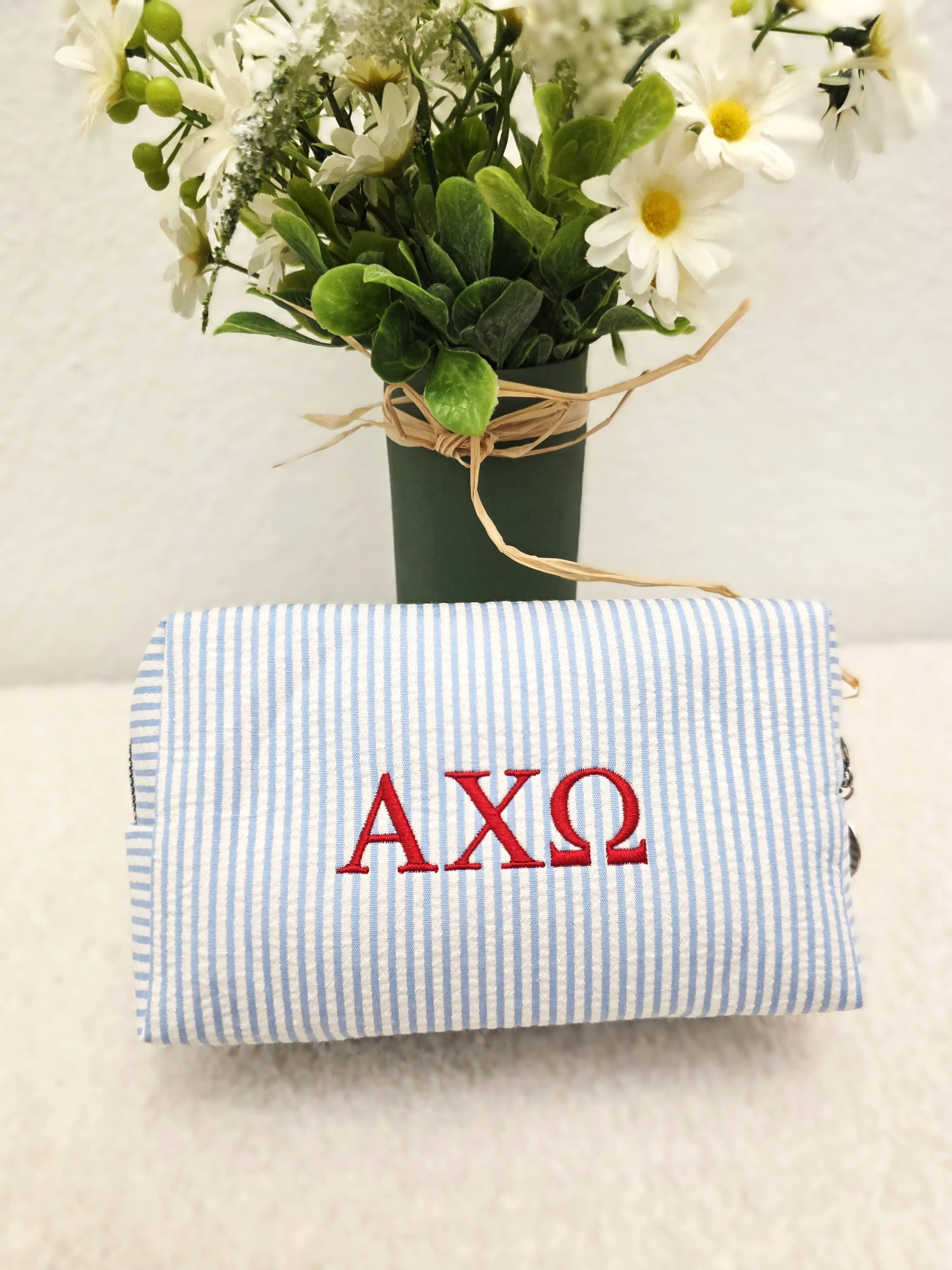 Custom Sorority Letter Bag, Sorority Makeup Bag, Greek Letters Bag, Seersucker Bag, Pencil Bag, Best gift idea for Friend, Bulk orders,