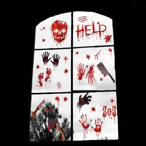 Set of 6 Hand-Drawn Horror Blood Stain Decals (20x30cm), Halloween Decorations for Living Room & Bedroom Windows, Party Supplies