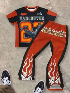 Boy Pattern T-Shirt and Bell Bottoms Set, Summer Boy Sports, Boy Sweatpants, Boy Pattern Top, Boy Two-Piece Set, Clothing Set