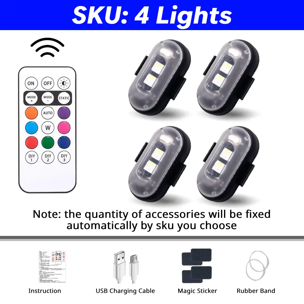 4 pcs, RGB, Remote Control