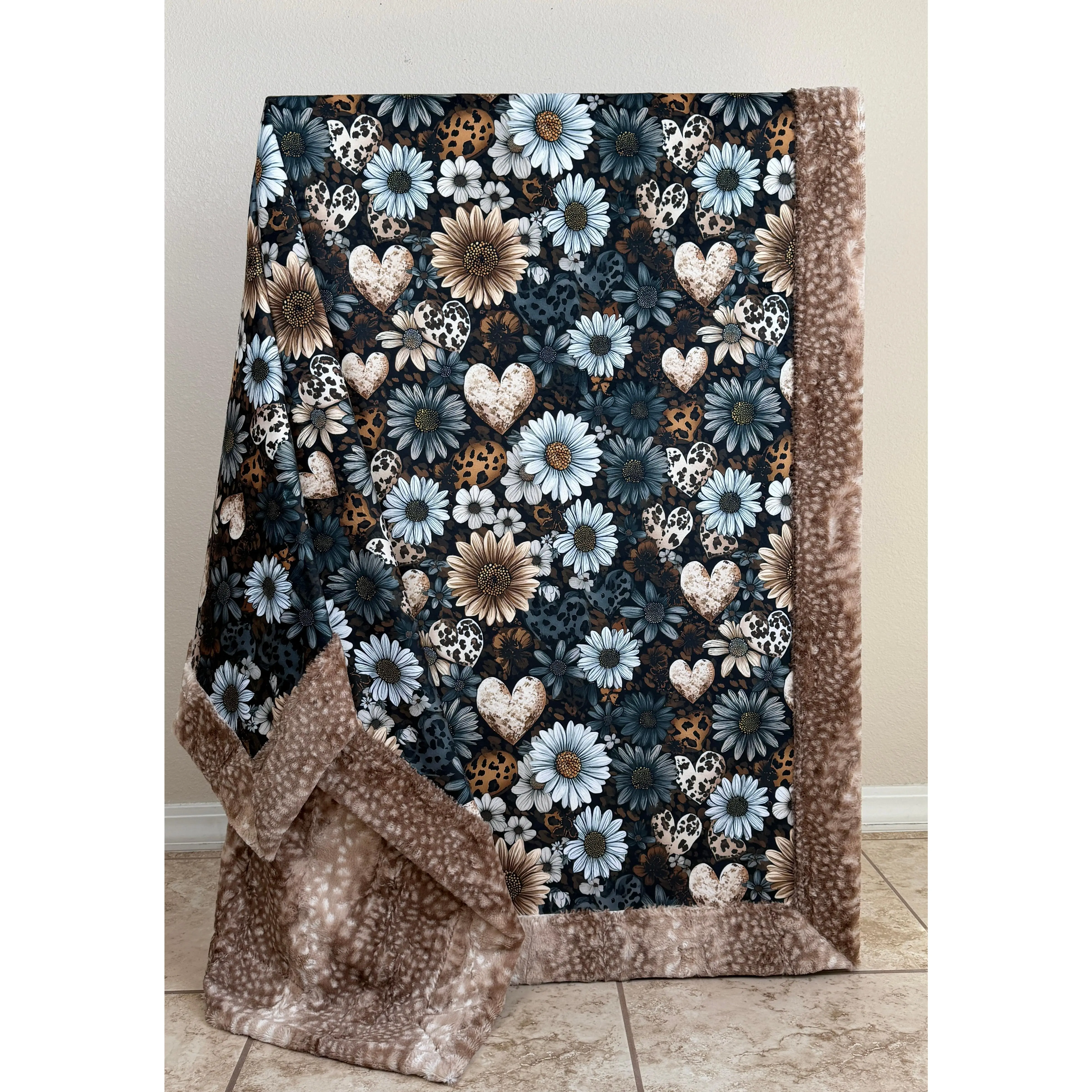 Hearts on Fawn Luxe Large 55x79 Minky Blanket