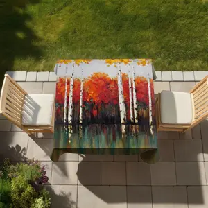 Begin Home Decor C1TC5858GFZ7OD 58 x 58 in. Birches by Fall Trees Green Tablecloth - Indoor & Outdoor Decor