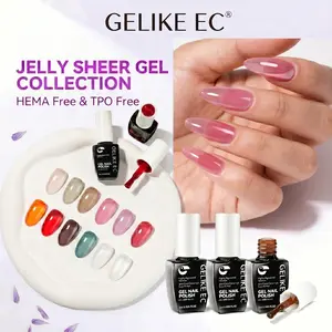 GELIKE EC HEMA-Free Jelly Gel Polish Set (12 Nude Shades) - Hypoallergenic Sheer Color for Natural Nails, Beginner DIY