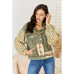 POL Embroidered Button Down Raw Hem Shacket Collared Cotton