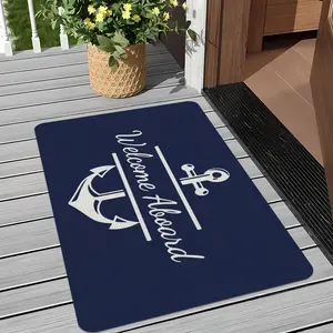 Welcome Nautical" Doormat - Navy Blue, Indoor/Outdoor RV Design with Anchor & Oars, Rustic Lake House Decor, Thick Flannel Material, Machine Washable, Ideal for Camper Entryway or Bedroom, Camping Decor