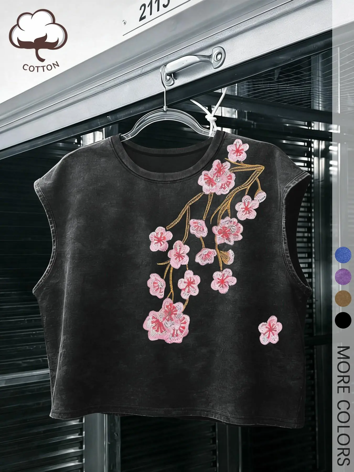 Men's Retro Vintage Black Floral Cherry Blossom Print Round Neck Sleeveless Vest, a Casual Street Style for Summer, Summer Clothes Tops, Suitable for Picnics, Travel, and Everyday Casual Wear.