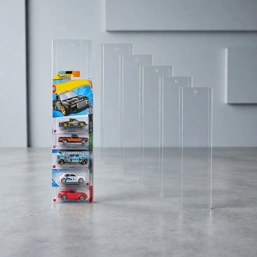 5 Pcs Diecast Display Case for Hot Wheels Matchbox, Toy Car Storage Organizer, Wall Mount Display Rack Compatible with Packaged Hot Wheels Matchbox Toy Cars