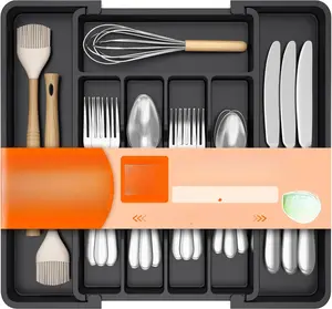 BPA-Free Expandable Silverware Drawer Organizer, Lifewit Adjustable Kitchen Utensil Tray for Flatware & Cutlery Storage, Black