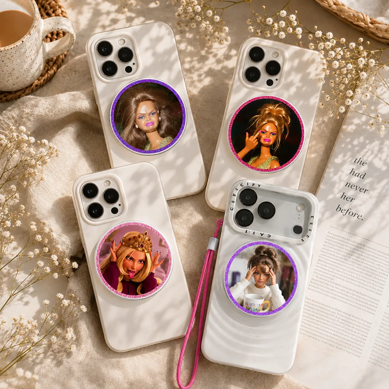 Glam Fashion Doll MagSafe Phone Grip, Funny Sassy Doll Phone Holder Stand, Glitter Aesthetic Kindle Grip, Cute Pink Girly Phone Accessory Gift