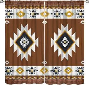 YCness Aztec Curtains, Southwestern Native Tribal American Ethnic Pattern Western Boho Geometric Window Treatments for Living Room Bedroom Kitchen Beige Drapes 2 Panel Sets,42x54 Inch, Style-11