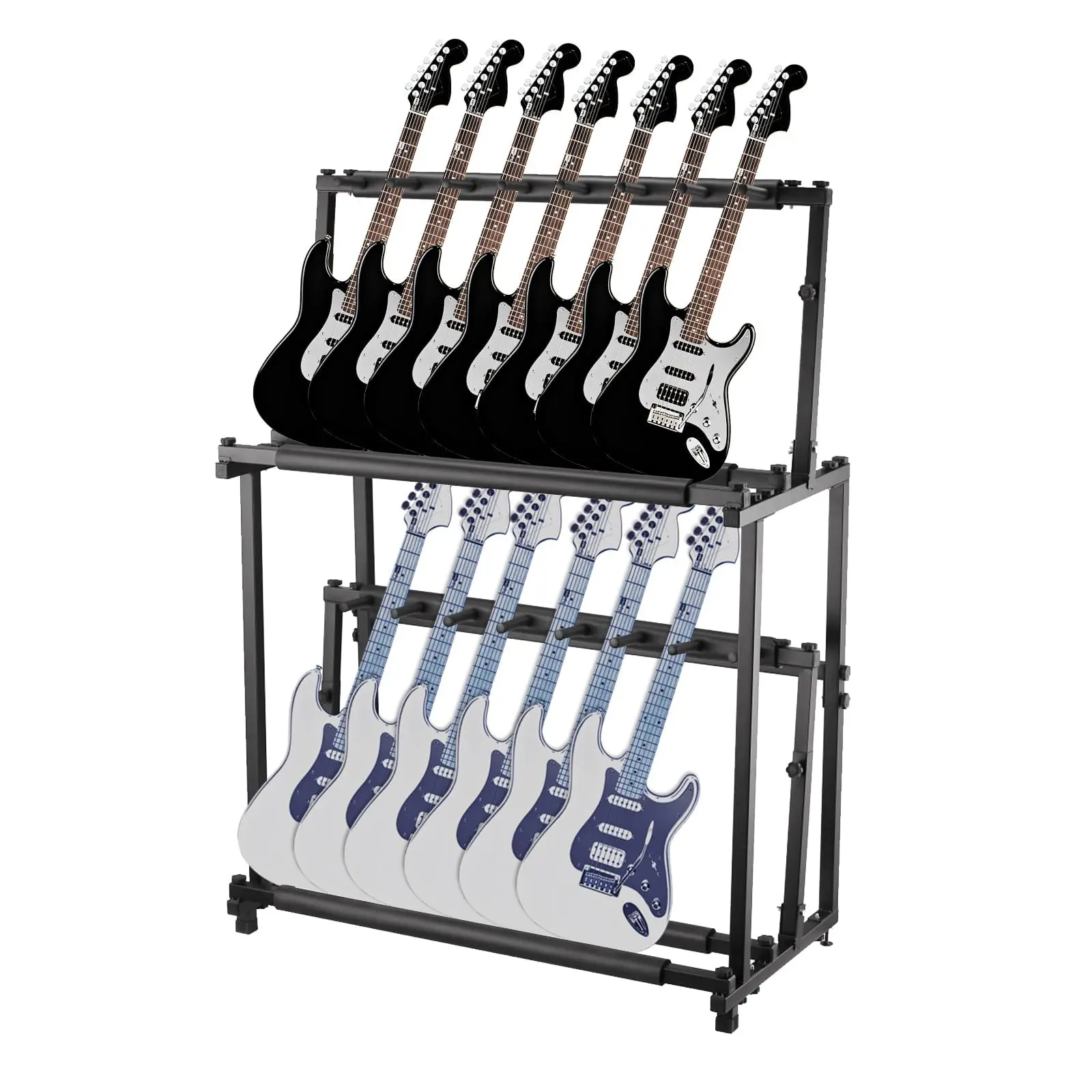 Garvee 14 Adjustable Height Dual-Tier Metal Guitar Stand with Protective Foam, Foldable and Tiltable Design, Detachable for Enhanced Stability and Convenient Storage