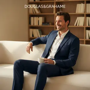 Douglas & Grahame 2-Piece Wool Suit (98% Wool) - Classic Fit for Office & Formal Events - Free Tie Included Western Style Versatile Style Menswear Longsleeves