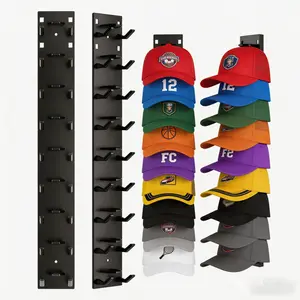 2-Pack Strong Sticky Multi-Tier Hat Rack, No Drilling Required for Walls & Doors, Cap Organizer Holds 18 Hats, Heavy-Duty Hooks for Closet/Bedroom, Stylish Black Hanger