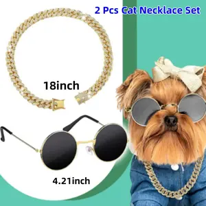 2 Pcs 18inch Cat Necklace Set Cat Fashion Accessories Dog Collar Accessories Event Party Decorations Pet Dress Up Pendants Suitable for Most Pets