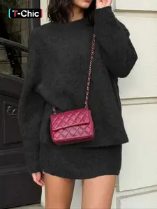 Autumn Winter Women's Stylish Commuter Two-Piece Set, Casual Elegance with Long Sleeve Knitted Top and Skirt, Perfect for Fashionable Outings