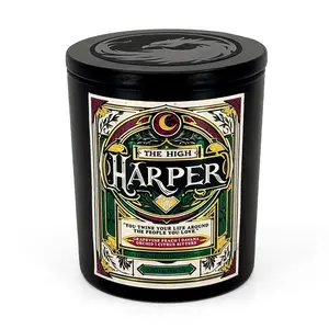 The High Harper - 8oz Scented Candle - Grapevine Peach, Davana, Orchid, Citrus Bitters - Natural Coconut Wax - 35 h Burn Time - Fantasy Gaming Aroma Decor