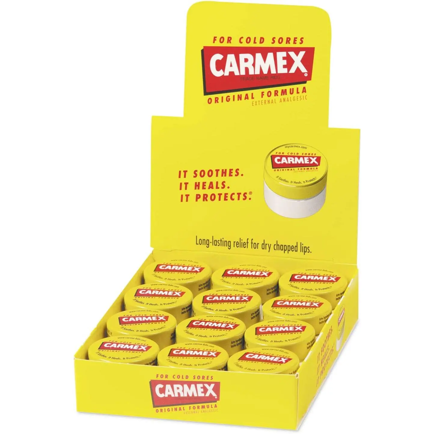 Carmex Original Lip Balm Treatment - 0.25 oz Jar (12 per Box, LIL62458) | Menthol-Infused Balm Formula, Hydrating Glossy, Sun-Protective Box-Packed, Heals Dry Chapped Lips, Repairs Damage, Soothes, Hydrate