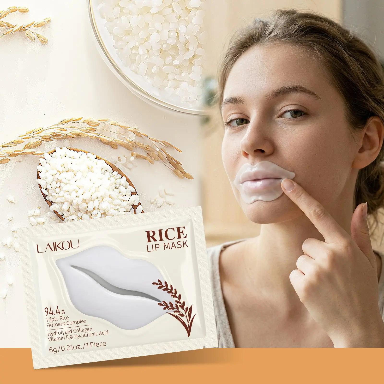 Rice Extract Lip Mask Single Use 6g Hydrating Overnight Sleeping Mask For Lips Moisturizing Nourishing Softening Soothing Travel Size Portable Hydrogel Sheet Mask For Dry Chapped Lips Repair Lips Korean Skincare