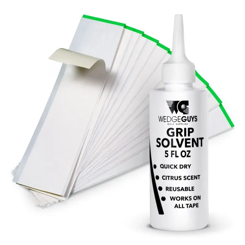 Wedge Guys Light Golf Grip Kit: 15 2”x10” Double Sided Tape Strips and 5oz. Solvent for Regripping Clubs