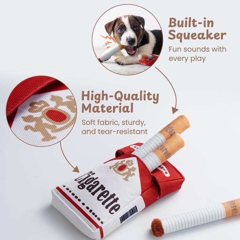 2-Pack Funny Cigarette Box Squeaky Dog Toy - Soft Plush Interactive Molar Toy, Crinkle & Squeak Boredom Breaker