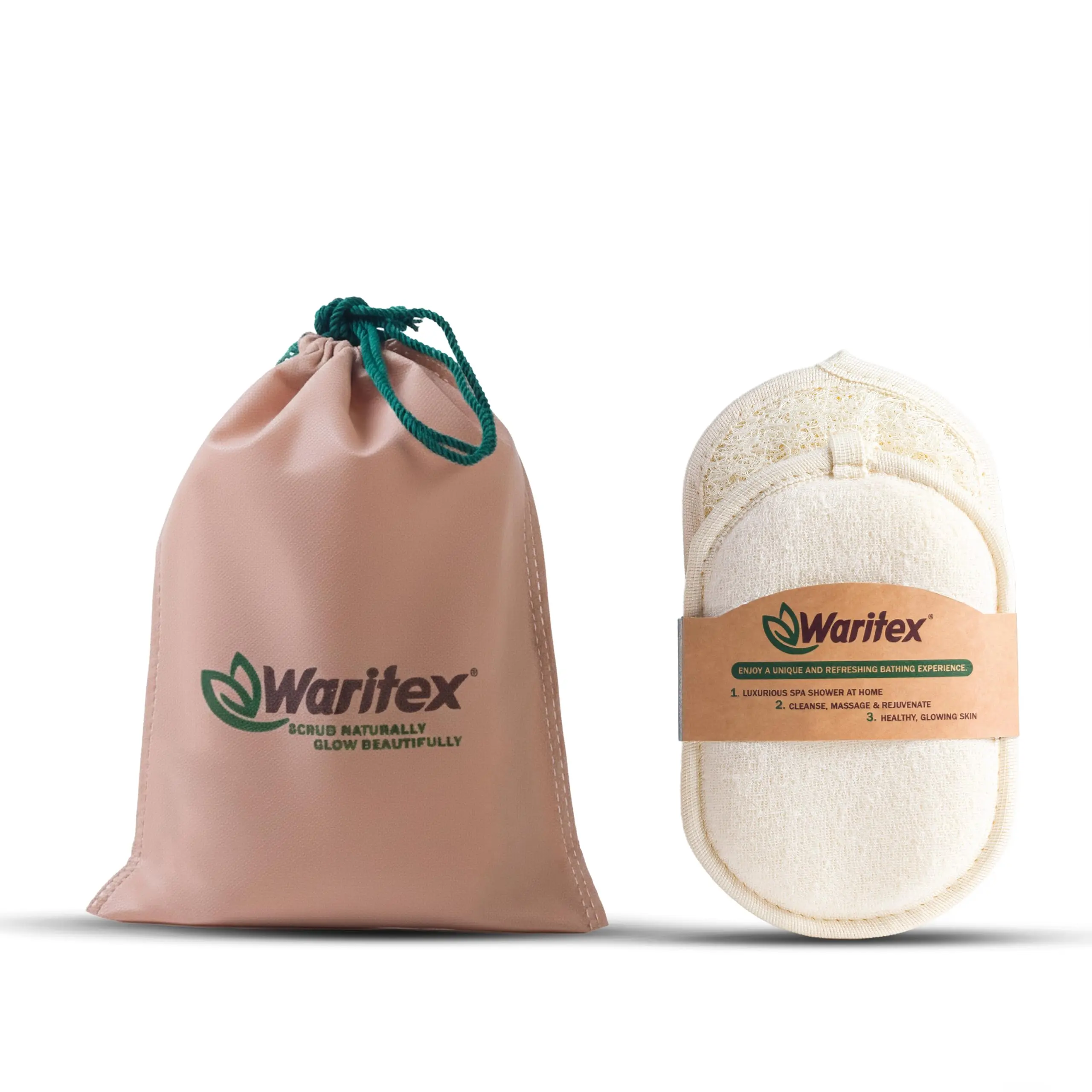 Waritex Egyptian Loofah Exfoliating Body Scrubber with Hand Strap, Oval Shower Pads Made from Natural Egyptian Loofah Fibers, Gentle Cleansing for Face and Body, for Men and Women 2 Count (1 Pack)