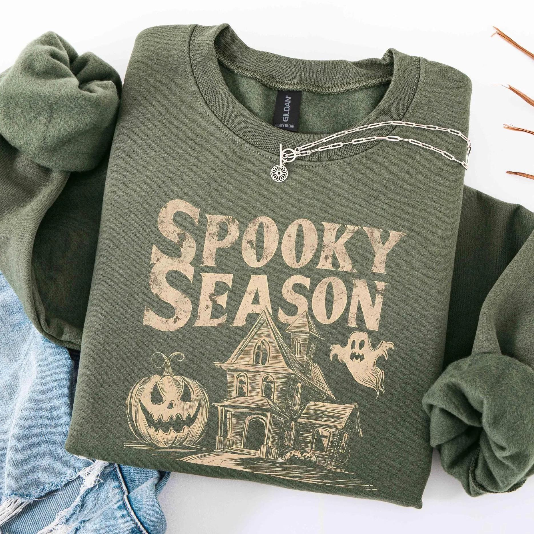 Spooky Season Ghost Sweatshirt, Cute Ghost Halloween Crewneck, Cute Ghost Graphic Sweatshirt, Spooky Season Outfit, Fall Halloween Favorite Jumper, Spooky Vibes Pullover, Aesthetic Spooky Season Gift for Women & Men, Cozy Fall Party Sweater
