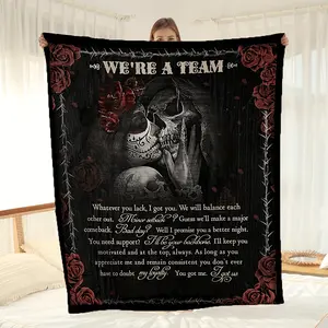 Mexican Folk Art Calavera Catrina Gothic Blanket - Soft Flannel All-Season Mexican Day of the Dead Throw with Skull & Rose Design, Spanish Text - Bedspread or Couch Cover for Decor (Machine Washable)