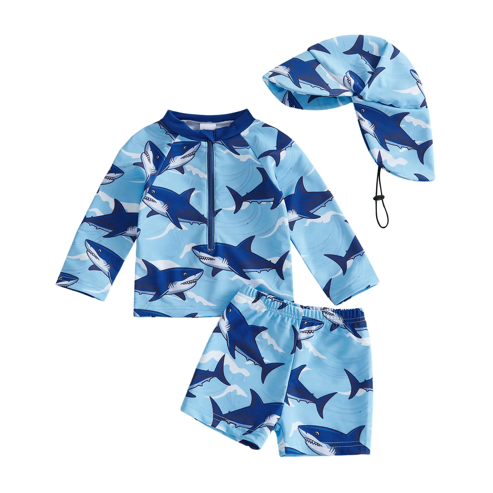 Canrulo Baby Boy Long Sleeve Swimsuit Rash Guard and Trunk Set Bathing Suit with Hat Toddler Boys Beach Swimwear Sunsuit
