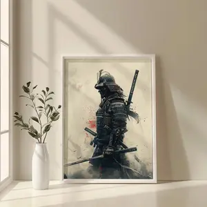 Japanese Black And White Samurai Unframed poster wall art, Living Room Bedroom Wall Decor, Canvas Print Kitchen Box