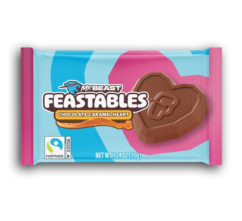 Feastables by MrBeast Valentine's Chocolate Caramel Hearts, 20-Count Share Pack for Gifting & Sharing