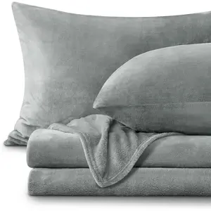 Fleece Sheets Queen Size Bed Set, Super Soft and Warm Fuzzy Plush Queen Sheet Set 4 Piece for Winter Gift & Decor, Includes 1 Deep Pocket Fitted Sheet, 1 Flat Sheet and 2 Pillowcases (Grey)