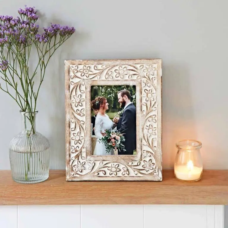 Antique Floral Wood Photo Frame