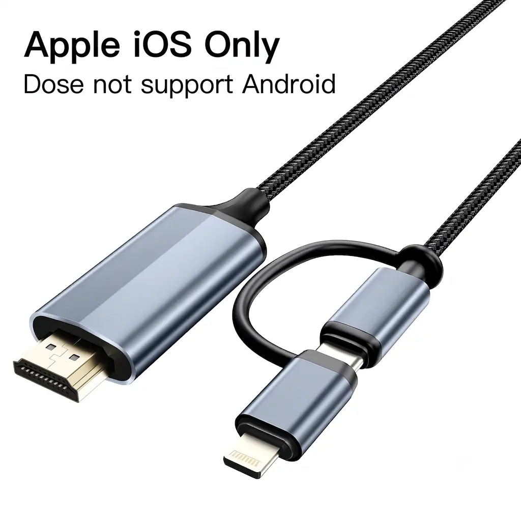 2-in-1 Lightning & Type C to HDMI 6FT Cable for iPhone, Dual Interface for All iPhones (16/15/14/13/Pro/Max) & iPad Pro/Air,1080P HD, Sync Video and Sound, Not for Laptops or Android phones, Accessories