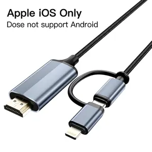 2-in-1 Lightning & Type C to HDMI 6FT Cable for iPhone, Dual Interface for All iPhones (16/15/14/13/Pro/Max) & iPad Pro/Air,1080P HD, Sync Video and Sound, Not for Laptops or Android phones, Accessories