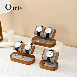 Oirlv High-end Wood Watch Display Stand Microfiber Jewelry Organizer Storage Earrings Rings Bracelets Display Storage Watch Holder Gift for Exhibitions and Home Use Grey