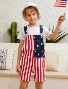 Kids American Flag Overalls for Boys and Girls, Unisex Bib Pants with Soft Stretch Fabric, Breathable Summer Streetwear Outfit for Independence Day, Memorial Day, National Holiday Festivals, Parties and Casual Vacation Wear