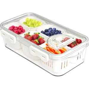 Divided  Serving Tray with Lids Stackable Snackle Box for Candy Nuts  Fruit&Veggie Container with 6 Small Dividers Plastic Storage Bins for Fridge Pantry Freezer