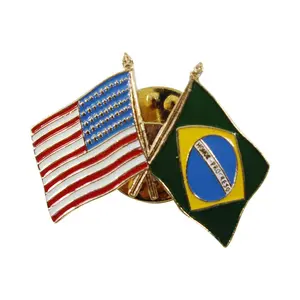 Unisex Gold-Plated Stars and Stripes Flag Motif Lapel Clip Brooch - Hand-Painted Brazil Souvenir, Long-Lasting Fashion Clothing Accessory