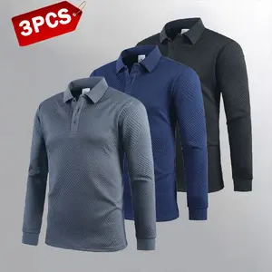 3-Pack Men's Textured Long-Sleeve Polos — Fashionable & Versatile for Everyday & Casual Wear