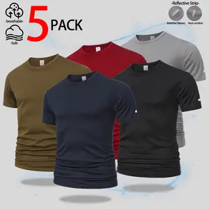 Men Quick Dry Performance T Shirt Pack Moisture Wicking Reflective Strip Athletic Gym Top Running Workout Gear Cycling Hiking Short Sleeve Breathable Tee High Visibility Sportswear Base Layer Training Set Lightweight Soft Touch Workout Gift for Him