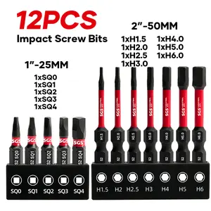 12 Pcs Industrial Internal Hex/Square Screwdriver Bits Set, S2 Steel Hardness Anti-Slip Impact And Wear Resistant Magnetic Drill Head, 1/4" Hex Shank With Black Base, Fit For Woodworking, Handicrafts, Manufacturing Tools, Offices Use
