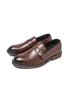 Men Loafers PU Solid Color Round Toe Low Heel Simple  Fashionable Business Formal Men Shoes