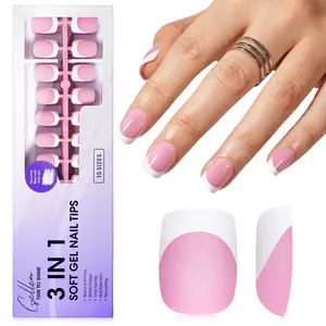 Gellen French Soft Gel Nail Tips - Pink Square Short Shape (15 Sizes, 150 pcs) NO glue included