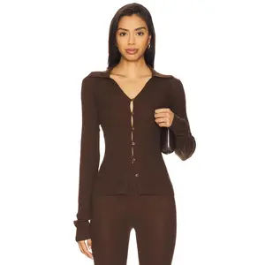 EAVES Bailee Rib Cardigan in Chocolate Brown