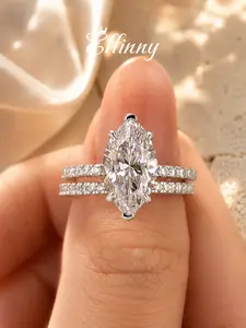 Effinny 14K Gold Plated 4.0ct Marquise Cut 2PC Non-tarnish Wedding Ring Set, 5A Cubic Zirconia Travel-friendly Women's Bridal Set Rings for Daily Wear