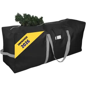 Heavy Duty Christmas Tree Storage Bag, Fits Up to 9 Ft Tall Disassembled Trees, 25"H X 20"W X 65"L, Durable 600D Oxford Material, Xmas Storage Container (Black)