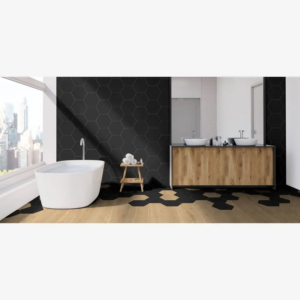 Madrid Black 8x9 Hexagon Porcelain Tile Sample